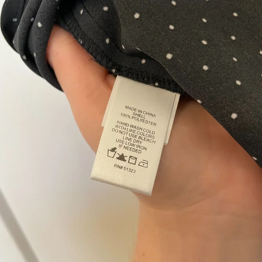 CeCe Womens Short Sleeve Polka Dot Collared Blouse Navy Blue White Size Medium - Picture 10 of 11